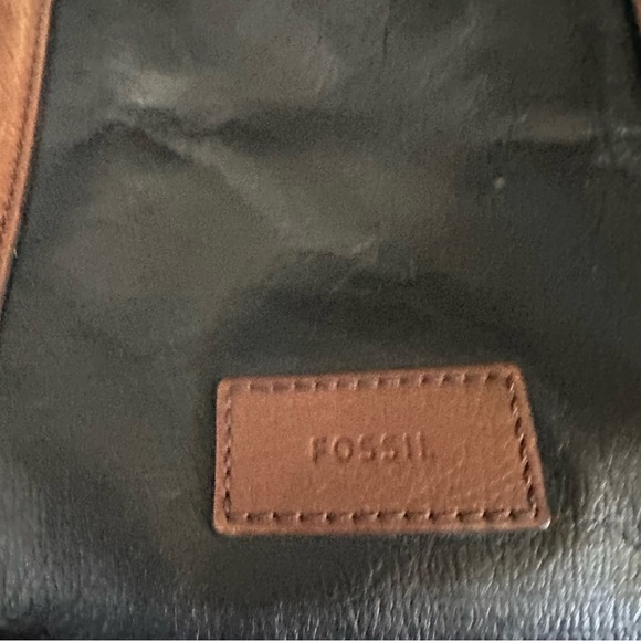 Fossil Evan Black and Brown Leather Work Bag Laptop Case - Picture 2 of 14